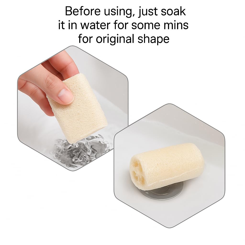 TFSWUFI Loofah Body Scrubber Sponge 4-Pack - Natural Exfoliating Sponges for Bath & Shower, Biodegradable Luffa for Smooth & Glowing Skin, Spa Gift Set, Dye-Free, Vegan