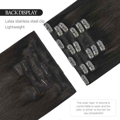 HUAYI Dark Brown Clip in Hair Extensions Real Human Hair 120G Remy Human Hair Clip in Extensions Soft Silky Straight for Women 7pcs 16clips 18 Inch Brown Hair Extensions