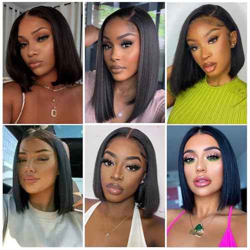 8 Inch Bob Wig Human Hair 13x6 Hd Transparent Lace Front Wigs Human Hair Pre Plucked Glueless Bob Wig #1 Jet Black 200% Density Short Straight Bob Wigs For Women