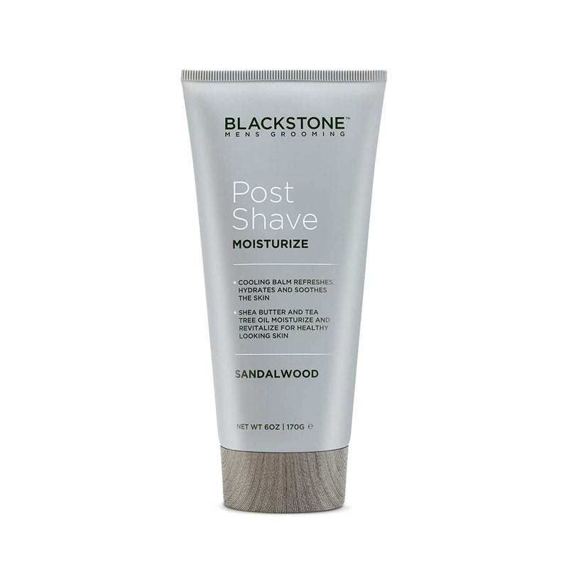 Blackstone Men's Grooming Post Shave Moisturizer with Tea Tree Oil, Shea Butter, Vitamin E, & Aloe | Soothing Cooling Balm | & Paraben Free | Sandalwood (6 oz)