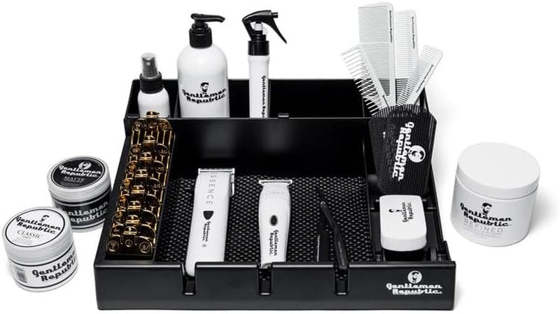 Gentlemen Republic Barber Station Organizer - Multi-Compartment Tray for Clippers & Tools | Black