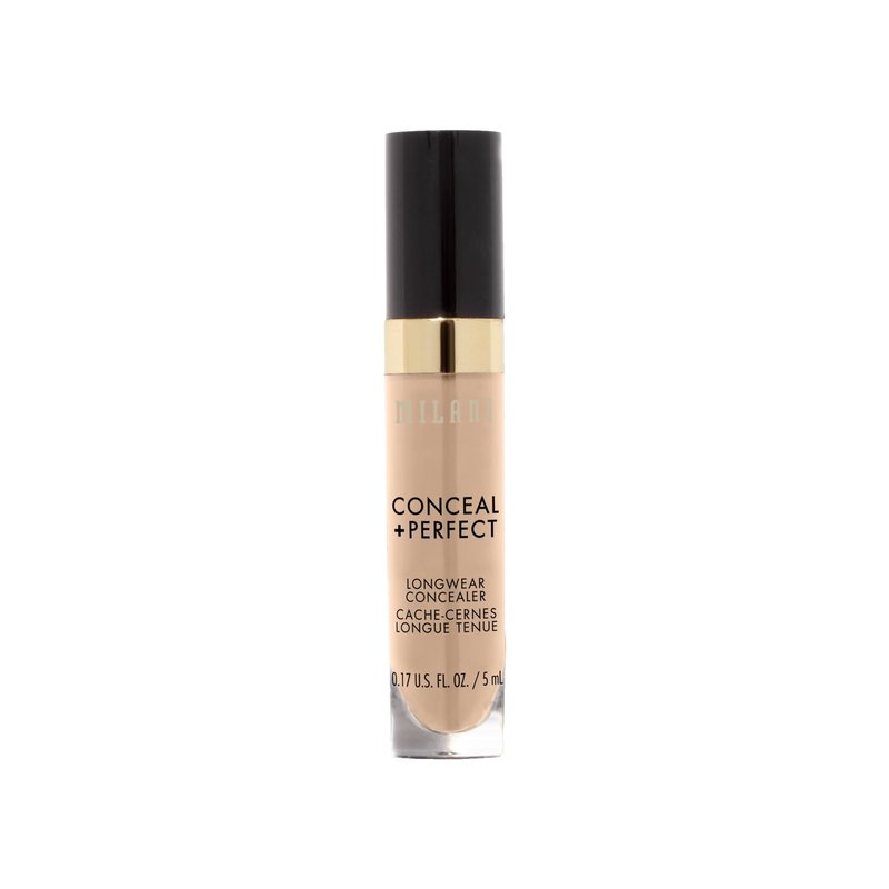 Milani Conceal + Perfect Longwear Concealer Full Coverage Infused with Hyaluronic Acid & Vitamin E, Cover Dark Circles, Blemishes & Skin Imperfections for Long-Lasting Wear - Light Beige