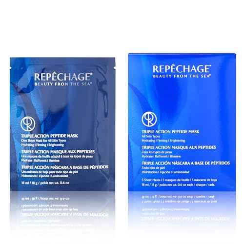 Repechage Triple Action Peptide Mask - For All Skin Types - Hydrating Firming Brightening - 5 Saturated Paper Sheet Masks