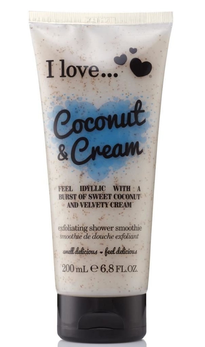 I Love Cream and Coconut Scent Exfoliating Shower Smoothie - Body Scrub and Body Wash - Cleanse and Soften Skin - 6.8 oz