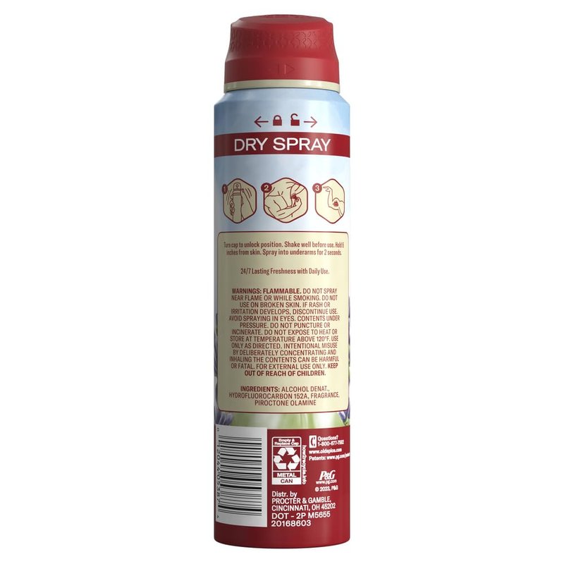 Old Spice Aluminum Free Dry Spray Men's Deodorant, 24/7 Odor Protection, Wilderness Scent of Lavender, 4.3oz (Pack of 3)