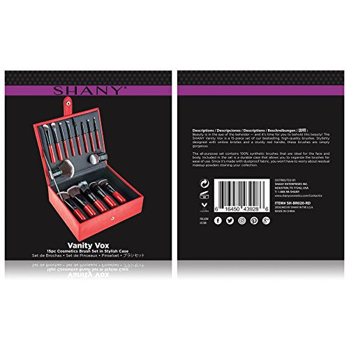 SHANY Makeup Brushes Vanity Vox- 15 Pc Premium Cosmetics Brush Set with Stylish Makeup Brush Storage Box and Brush Stand