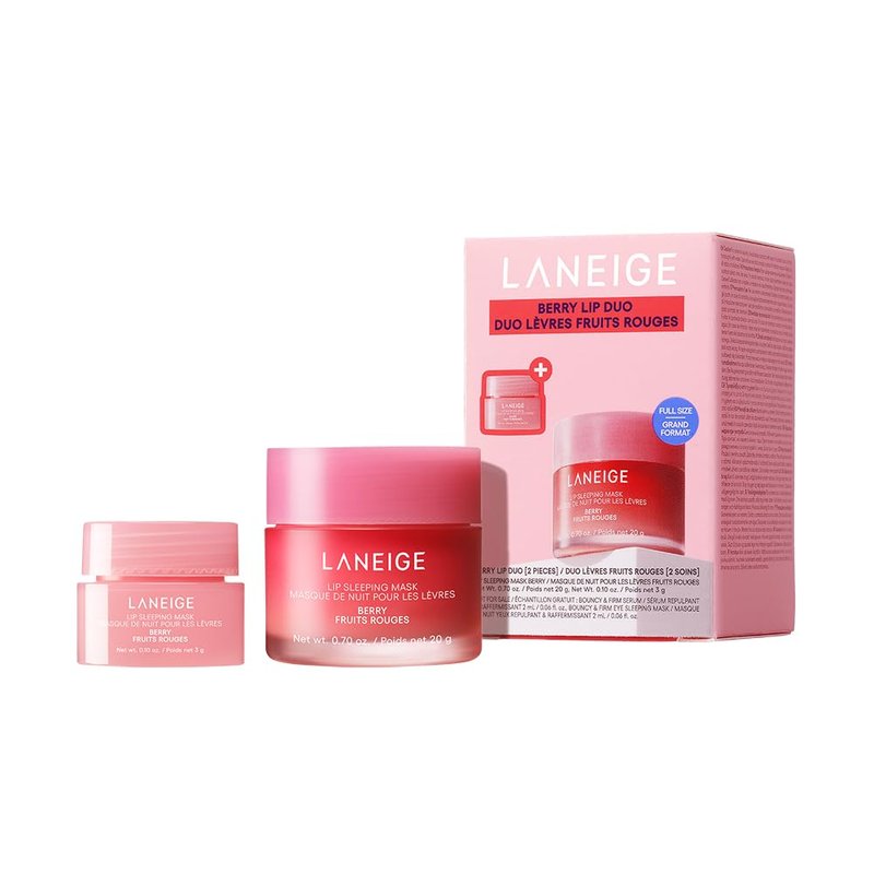 LANEIGE Lip Sleeping Mask Berry Duo | Overnight Lip Treatment Mask | Hydrating Korean Lip Care with Vitamin C, Shea Butter & Coconut Oil | Includes Full Size + Mini Travel Size Lip Mask