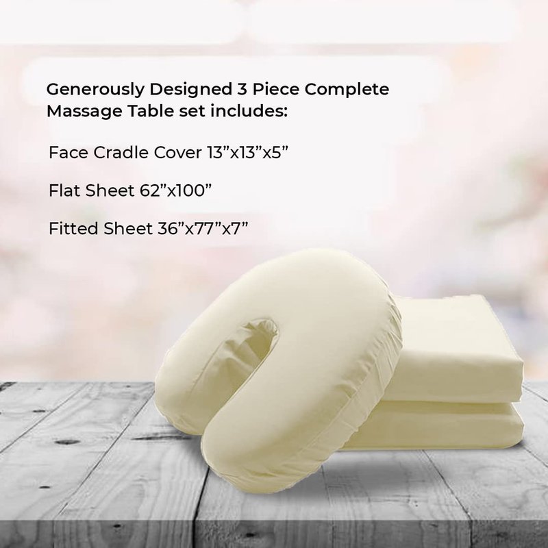 Microfiber Massage Table Sheets Sets 3 Pcs Premium Massage Table Cover Includes Flat, Fitted Massage Sheets Sets & Face Cradle Cover, Soft Massage Bed Cover - Natural Massage Bed Sheets