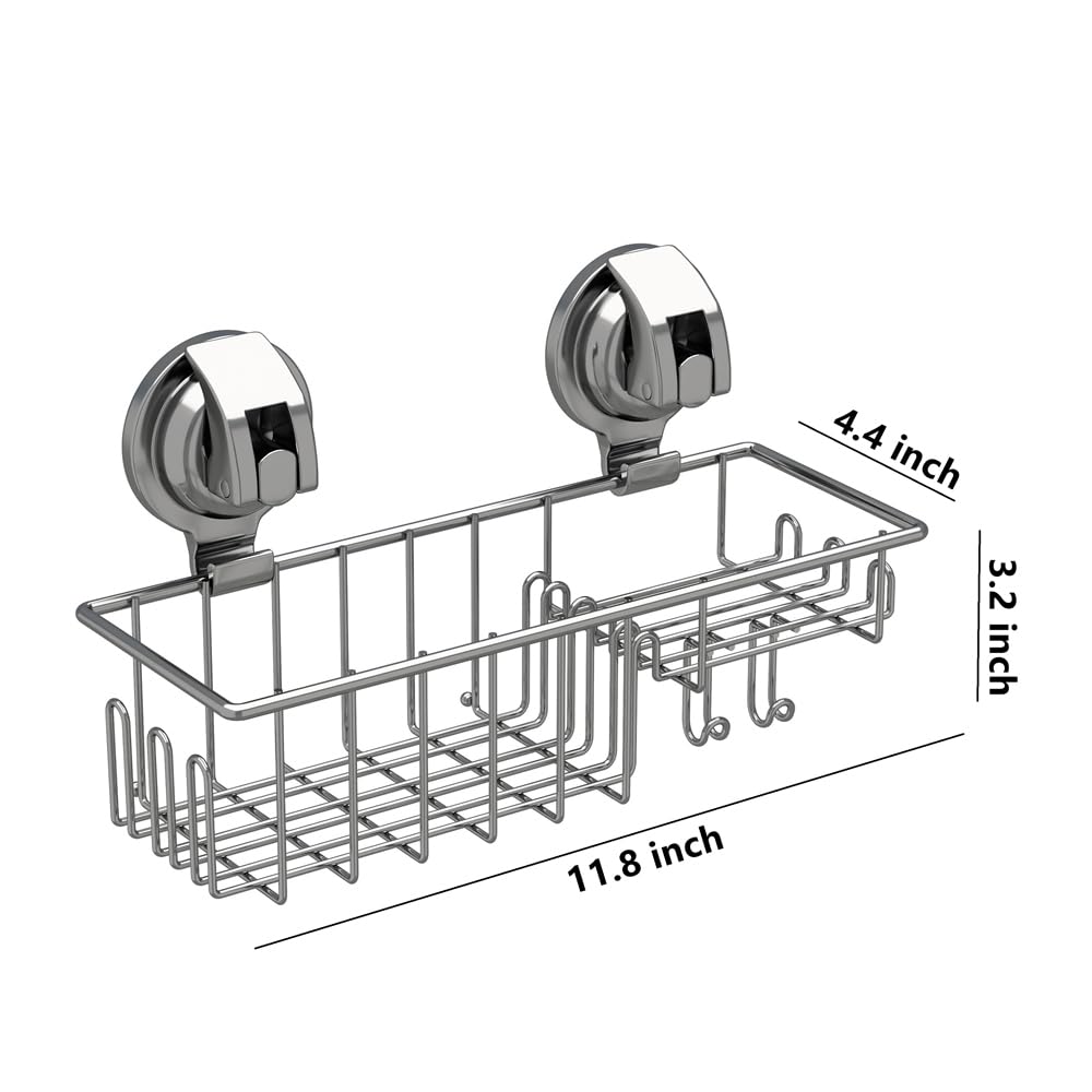 TESOT Suction Cup Shower Shelf, Shower Caddy Soap Dish with Hooks for Sponge, Rust Proof 304 Stainless Steel, Silver