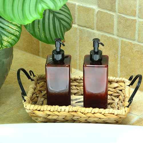 Youngever 5 Pack 16 Ounce Plastic Pump Bottles, Refillable Square Plastic Pump Bottles for Dispensing Lotions, Shampoos and More (Amber)