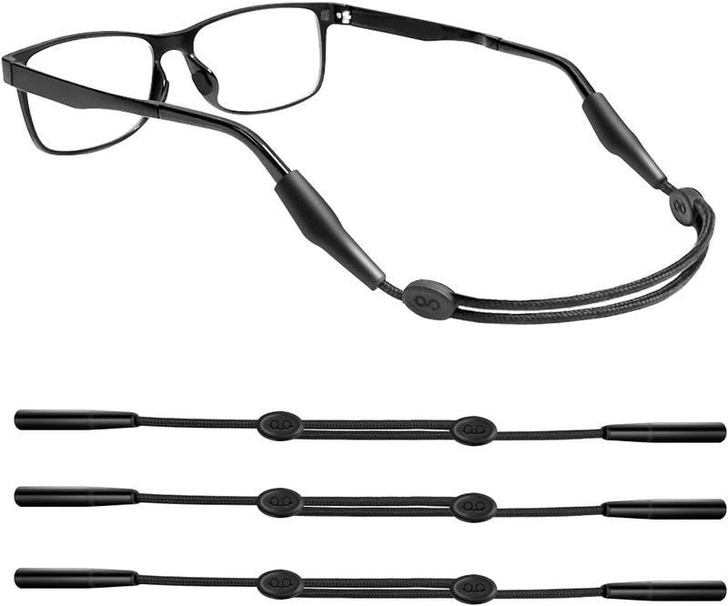 Festty Eyeglasses Strap - Adjustable Sports Lanyard for Kids & Adults | 3-Pack, Black