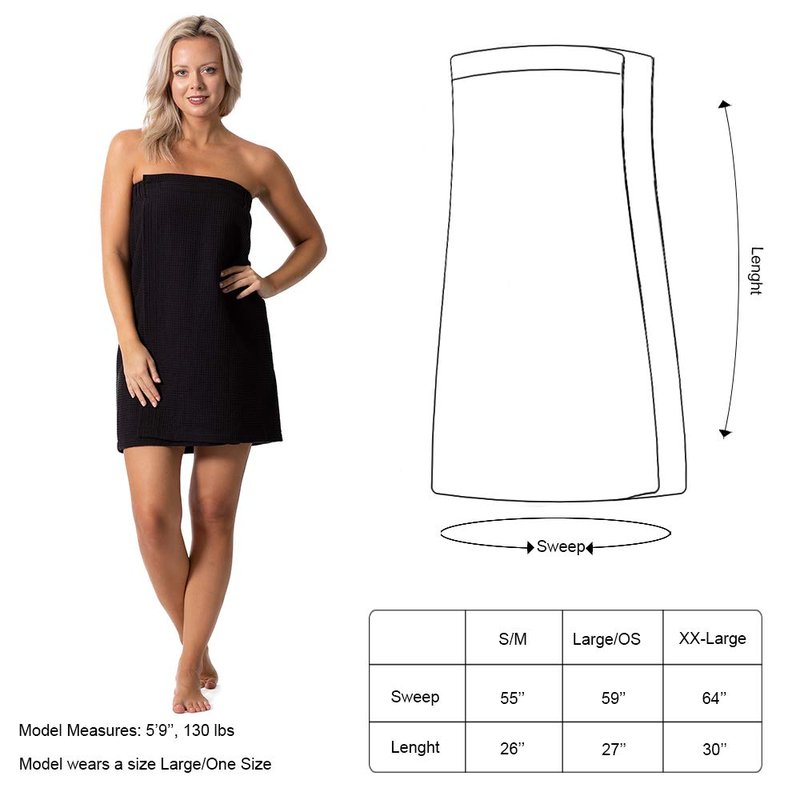 Turkish Linen Women’s Waffle Spa Body Wrap with Adjustable Closure (XX-Large, Black)
