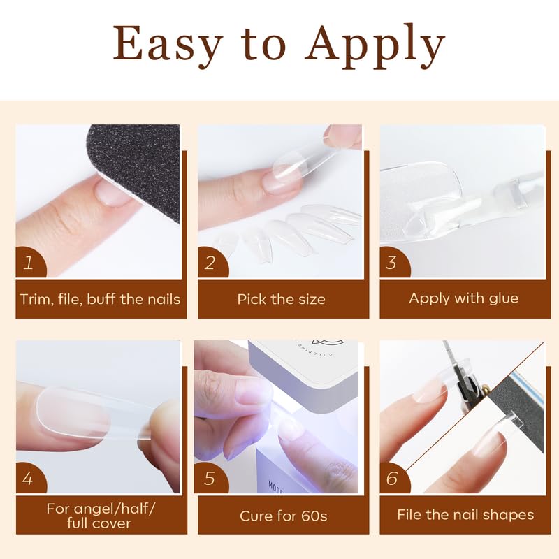 Long Coffin Nail Tips - 510Pcs Pre-shaped Half Matte Full Cover Acrylic Gel | 15 Sizes for DIY Manicure