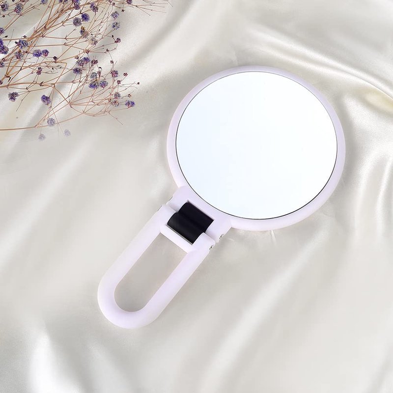 LOTIKO 1x 10x Magnifying Handheld Mirror,Travel Folding Hand Held Mirror,Double Sided Pedestal Magnification and True Image Makeup Mirror, Portable Vanity Cosmetic for Women (Pink)