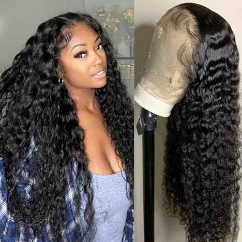 Deep Wave Lace Front Wigs Human Hair 13x4 Deep Lace Frontal Wigs for Women HD Lace 200 Density Wet and Wavy Kinky Curly Lace Front Wig Glueless Wig Pre Plucked with Baby Hair 24 Inch