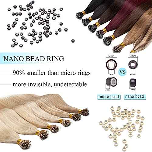 SEGO Nano Tip Hair Extensions Human Hair Balayage Nano Ring Beads Pre-bonded Seamless Highlight Extensions for Women 1g/strand 50g/pack -22 Inch 4P27 Medium Brown&Dark Blonde