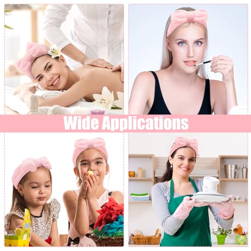 Riceshoot 36 Pcs Spa Headband Bulk Sleepover Party Favors Pink Bow Spa Party Supplies Flannel Fleece Elastic Soft Face Wash Headbands for Women(Pink)