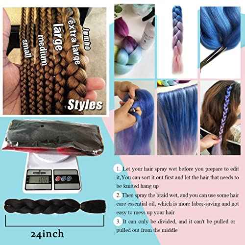 Colorful Braiding Hair Ombre Braiding Hair Extensions 24in 6Packs Pre stretched Braids Hair for Girls #Purple-Hot Pink-Pink