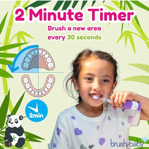 BrushBaby - WildOnes - Kids Rechargeable Electric Toothbrush, Ages 0-10 - Pan-Pan Panda Design with Flashing Lights - DeepClean Bristles for Superior Cleaning - 2 Replacement Brush Heads, 1 USB Cable