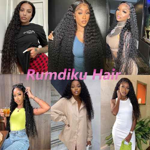 26 Inch 13x6 Deep Wave Lace Front Wigs Human Hair Pre Plucked HD Lace Front Curly Wigs Human Hair 200% Density Glueless Frontal Wigs Human Hair with Black Color