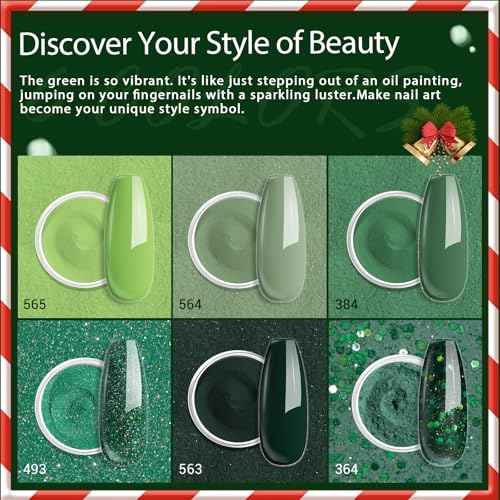 AZUREBEAUTY Dip Powder Nail Kit,Christmas 6 Colors Glitter Green Sparkle Forest Dark,Dipping Powder Color French Nail Art Manicure DIY Salon Gifts for Women, No Need Nail Lamp Cured