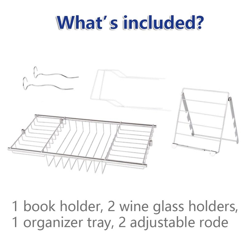 BESTHLS Bathtub Tray Caddy for Luxury Bath Expandable Extra Wide Bath Tub Tray with Wine Glass Holder & Soap Accessaries Holder & Laptop Reading and Organizer Ideal for Home Spa Lover (Silver)