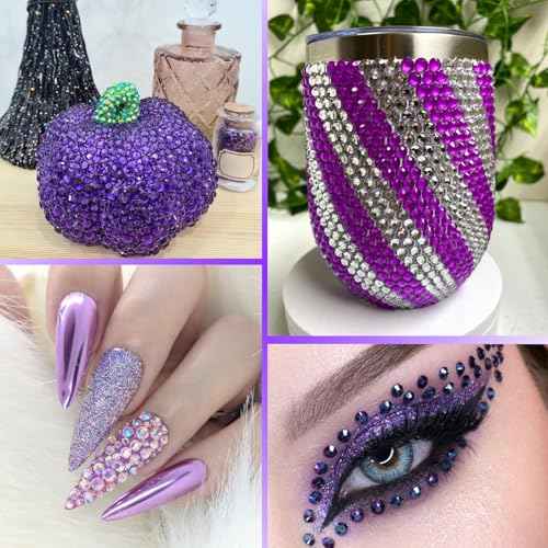 18000 Pcs 3D Purple Jelly Rhinestones for Crafting, Flatback Resin Jelly Bedazzled Gems for Crafts, 3-6 mm Half Round Gems Rhinestones for Nails Art Eyes Makeup DIY Crafts Supplies