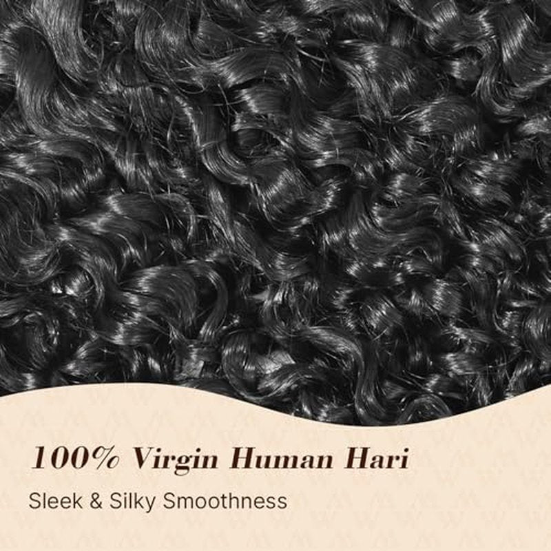 Wequeen 16A Burmese Curly Human Hair Bundles 16 Inch 100% Unprocessed Brazilian Virgin Hair Quick Weave Bundles Human Hair Extensions Real Human Hair, Natural Black