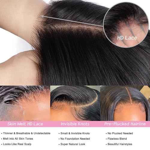 22 Inch Body Wave Lace Front Wigs Human Hair Pre Plucked 180% Density 13x6 Transparent HD Lace Front Wigs for Black Women Glueless Lace Frontal Wigs Natural Black Human Hair Wig