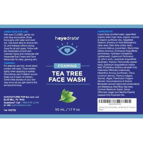 Foaming Tea Tree Face Wash and Eyelid Cleanser for Women - Made With Organic Ingredients & Aloe Vera, 3 Pack - 1.7 Ounces