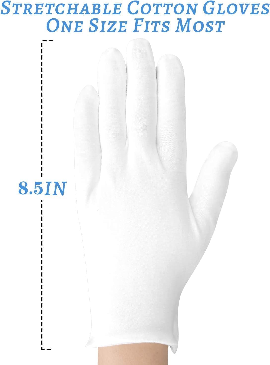 White Gloves, 6 Pairs(12 Pcs) Thinck Cotton Gloves for Dry Hands Sleeping, Moisturizing Gloves Spa Eczema Overnight, Work Gloves for Coin Jewelry Service