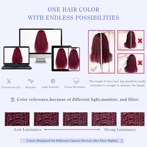Estilar 99j Burgundy Lace Front Wigs Human Hair 13x6 Deep Wave Lace Front Wigs Human Hair Pre Plucked 200 Density HD Transparent Wet and Wavy Red Color 18 Inch