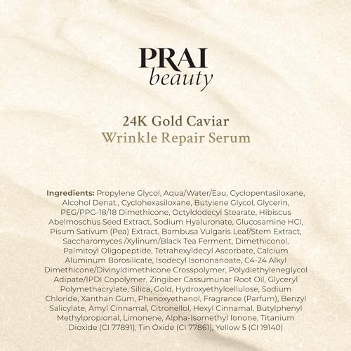 PRAI Beauty 24K Gold Caviar Wrinkle Repair Serum for Face | Anti-Aging Serum with Hyaluronic Acid to Plump and Fill In Wrinkles 3.4 oz