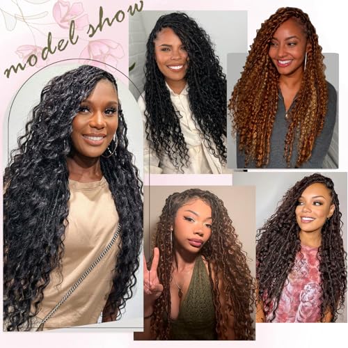 Boho Faux Locs Crochet Hair 9 Packs Long Goddess locs 24 Inch Boho Soft Locs With Curly Ends Pre Looped Bohemian River Loc Crochet Hair For Women (24 inch,1B/30/27)