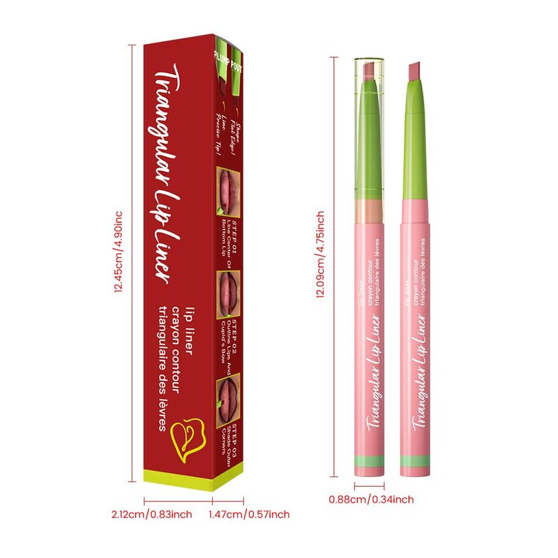 Coral Red Triangle Lip Liner Pencil - Retractable Vegan Lip Filler for Sculpting & Plumping | Longwear, Women’s Makeup