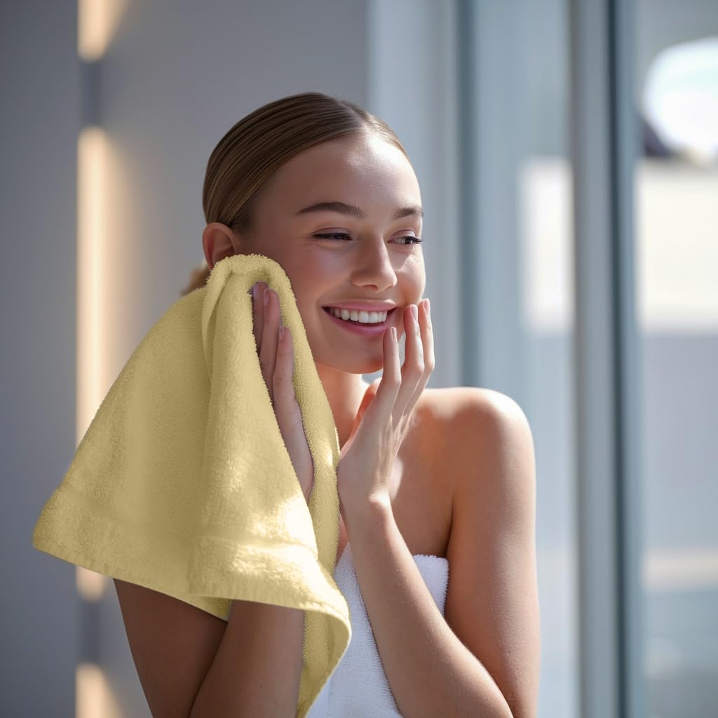 Towel and Linen Mart 100% Cotton - Wash Cloth Set - Flannel Face Cloths, Highly Absorbent and Soft Feel Fingertip Towels (Ivory, Pack of 12)