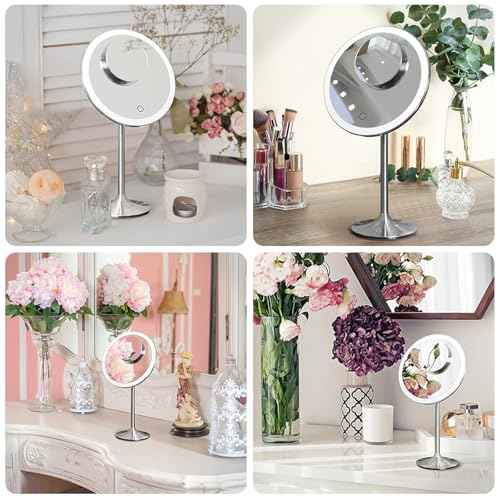 Miusco Makeup Mirror 9" Vanity Mirror with Lights, 5X & 10X Magnification - Front/Back Magnetic Design, Rechargeable & Cordless, Touch Dimming, 90¡Æ Adjustable Angle, Metal Frame, Includes USB Cable