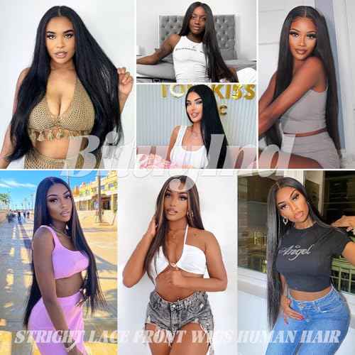 Lace Front Wigs Human Hair 200 Density 13x6 HD Transparent Straight Lace Front Wigs Human Hair Pre Plucked Glueless Lace Frontal Wigs Natural Black Color 26inch