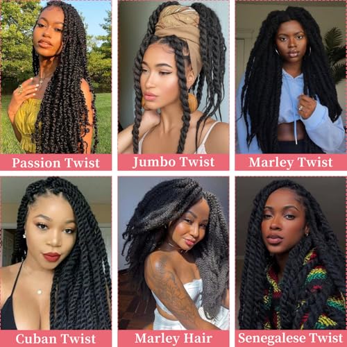 Marley Twist Braiding Hair-30Inch 8packs Cuban Twist Hair Soft Marley Hair for Black Women (1B, 30 Inch (Pack of 8))