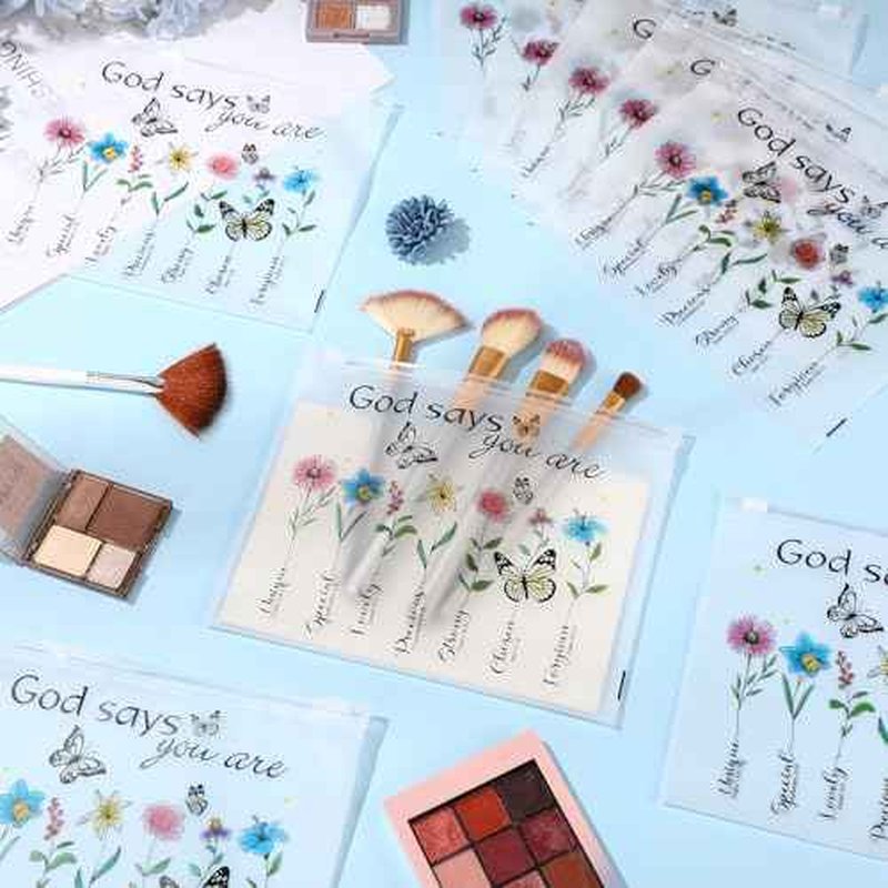 Wesiti 50 Pcs Rainbow Cosmetic Bag Inspirational Gift Motivational Quotes Christian Makeup Bag Bulk Waterproof Zipper Pouch for Women Girl Teacher Christmas Gift(God Says You Are)