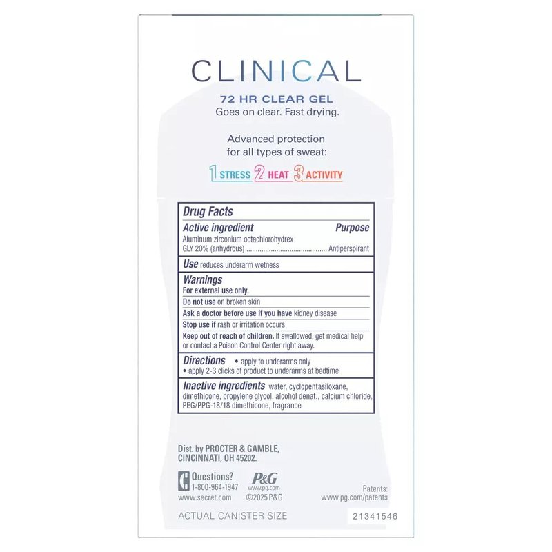 Secret Clinical Strength Antiperspirant & Deodorant Clear Gel - Completely Clean – 1.6oz