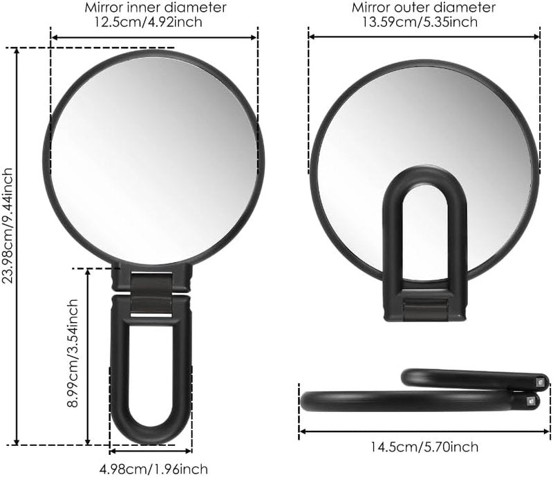 Skiennix Handheld Magnifying Mirror - 1X/5X Double-Sided with Adjustable Handle | Travel-Friendly Black