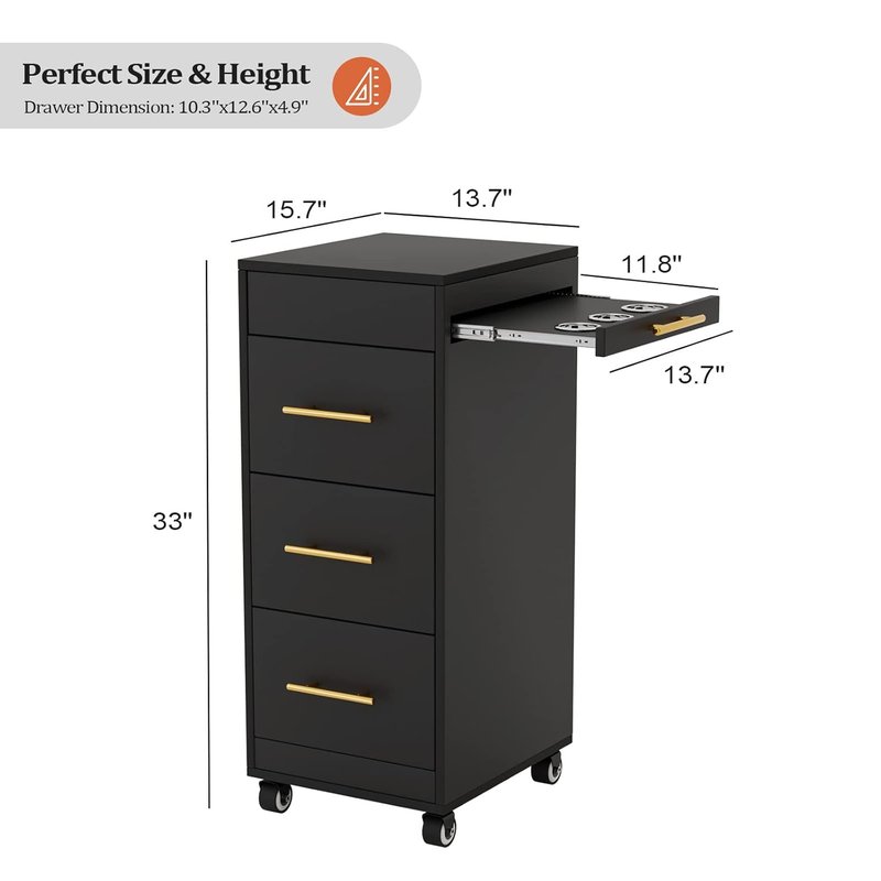 Salon Trolley Cart - 3-Drawer Rolling Hair Styling Station with Wheels | Mobile Beauty Trolley for Salon, Spa & Barbershop - Black