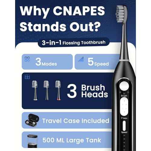 Electric Toothbrush with Water Flosser 3-in-1 Combo, Professional Sonic Toothbrush for Adults, 3 Brush Modes+5 Floss Speeds, Rechargable, 2.0 Flossing Toothbrush for Oral Care, Portable Travel Case
