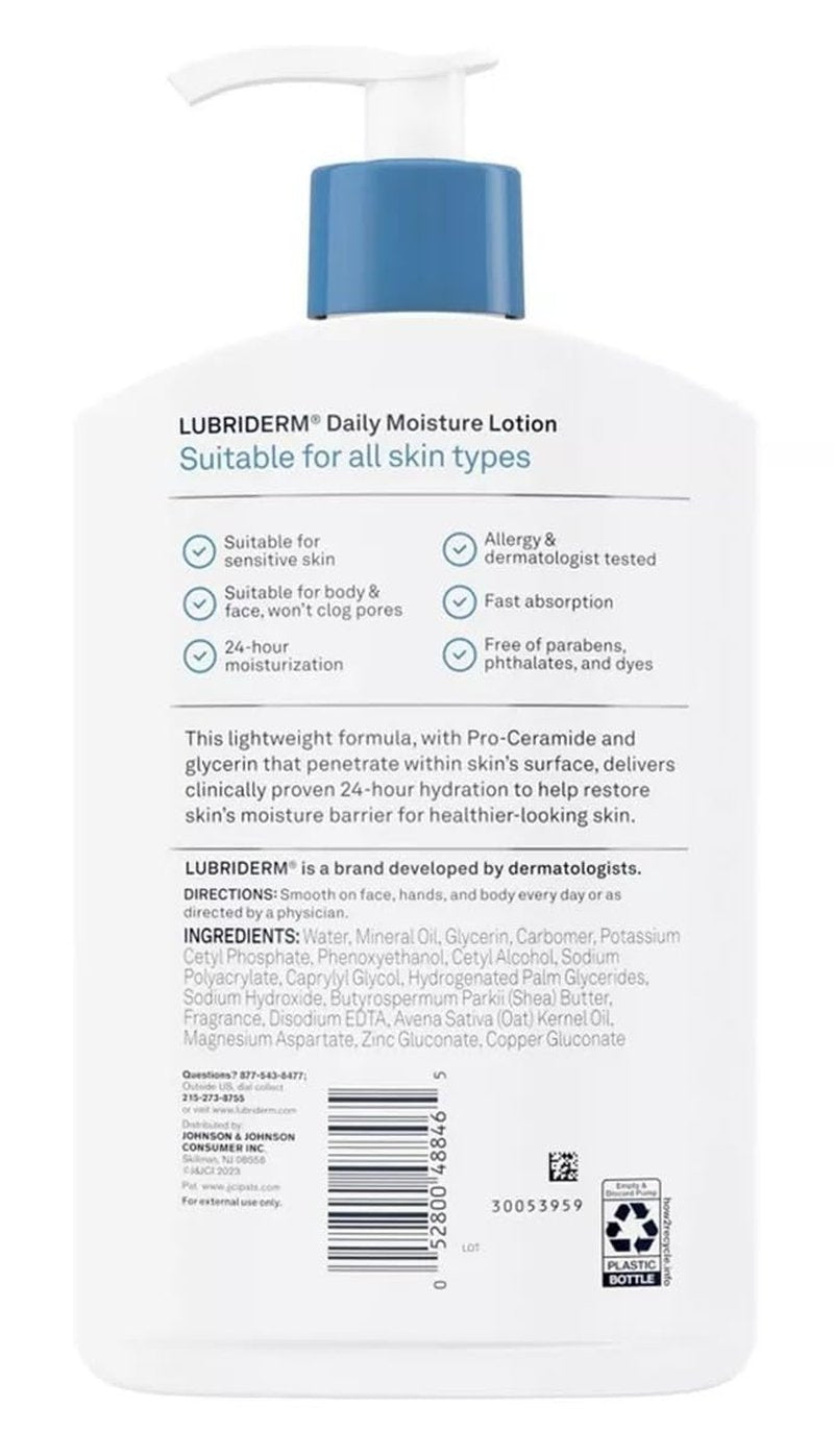 Lubriderm Daily Moisture Hydrating Body and Hand Lotion with Vitamin B5, Non-Greasy, 16 fl Oz, Package may vary
