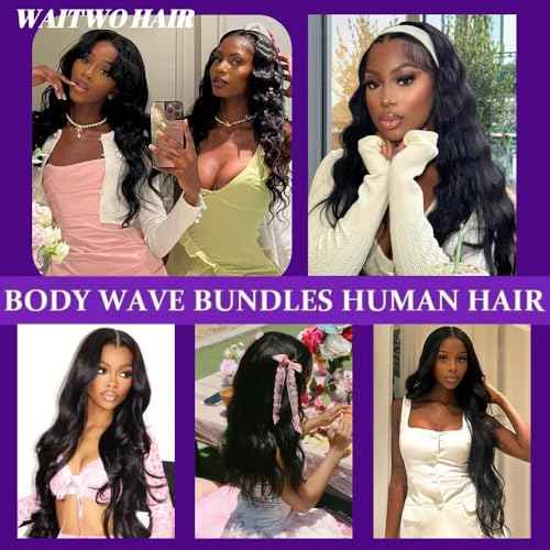 12A Human Hair Bundles 12 14 16 Inch Body Wave Bundles Human Hair 100% Unprocessed Brazilian Virgin Weave 3 Bundle for Women Natural Black Wet and Wavy Human Hair Extensions