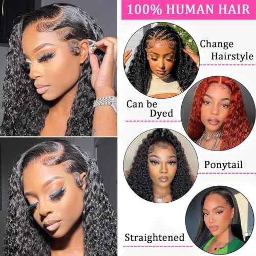 13x6 Deep Wave Lace Front Wigs Human Hair Pre Plucked HD Lace Frontal Wigs Human Hair 200% Density Deep Curly Glueless Wig for Black Woman 22 Inch
