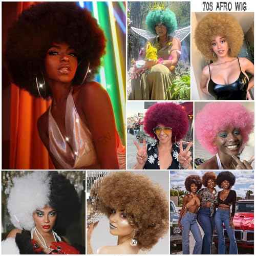 70s Afro Wig for Black Women Blonde Afro Kinky Curly Wig With Bangs Bouncy and Fluffy Heat Synthetic Short Afro Puff Wigs for Daily Party Costume Cosplay Halloween£¨Blonde,10inch£©