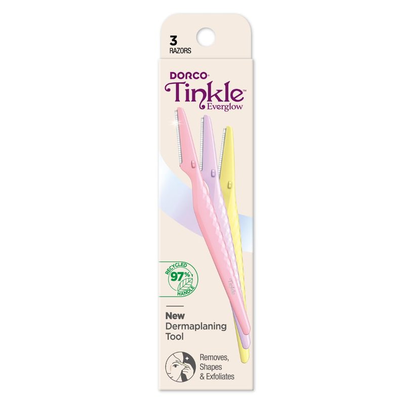 Tinkle Everglow Dermaplane Razor (3 ct), Eyebrow Razor & Face Razors for Women, Peach Fuzz Remover, Dermaplaning Tool, Stainless Steel Blades, Stocking Stuffers