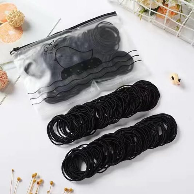 Black Hair Ties for Thick & Curly Hair - Strong Hold, No Damage Ponytail Holders | 120 Pieces (4 mm)
